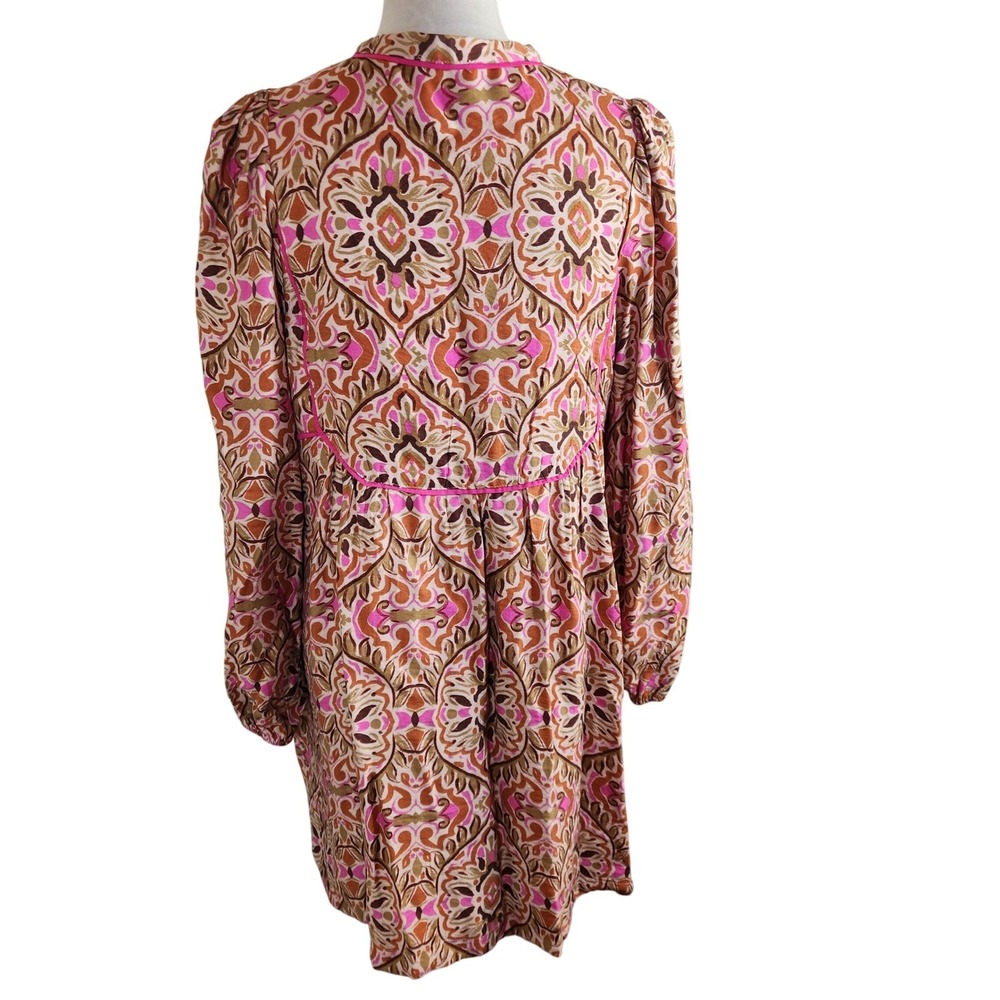 TCEC Boho Print Tie Neck Long Sleeve Mini Dress Womens Large Cottagecore‎ Boho - Picture 3 of 8